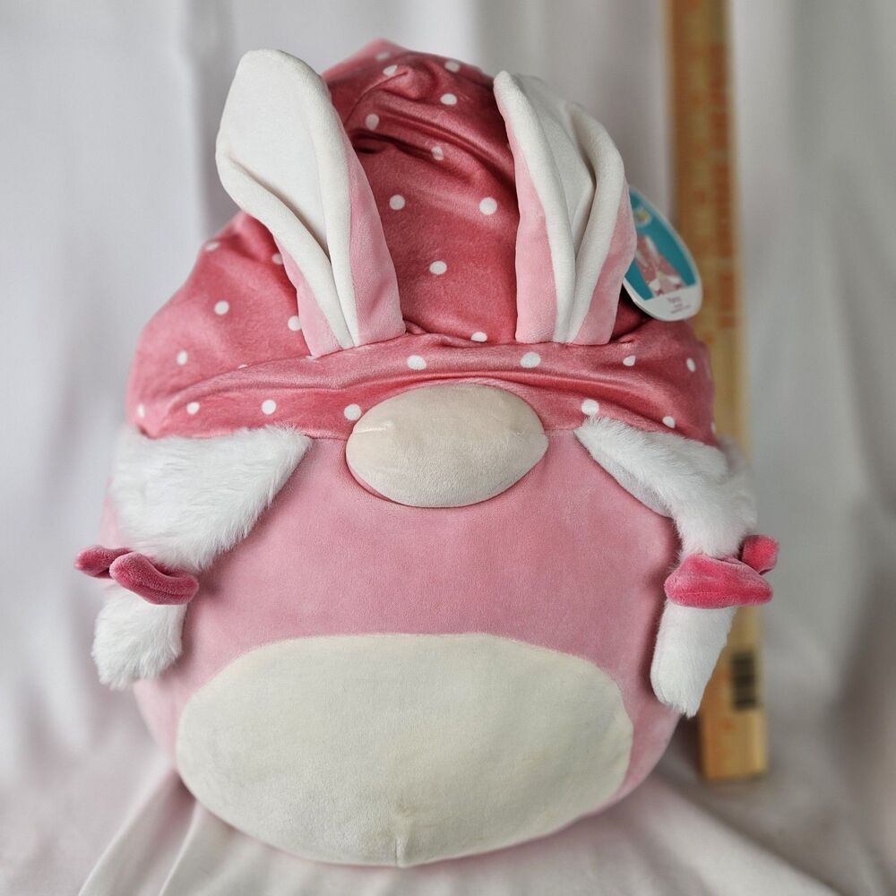 New With Tags! YANCY The Pink Bunny Easter Gnome 14‎ In Squishmallow Plush